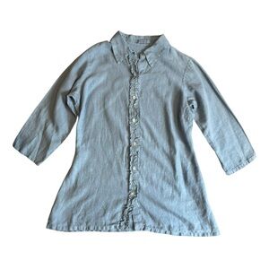 Cut Loose Linen Ruffle Button Down Chambray Tunic size M